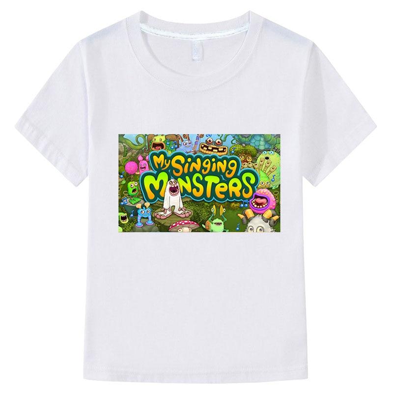My Singing Monsters T-Shirt Baumwolle Kurzarm Tops y2k einteiliges Casual Anime T-Shirt Junge Mädchen Kleidung Sommer Kinder Kleidung 130 weiß