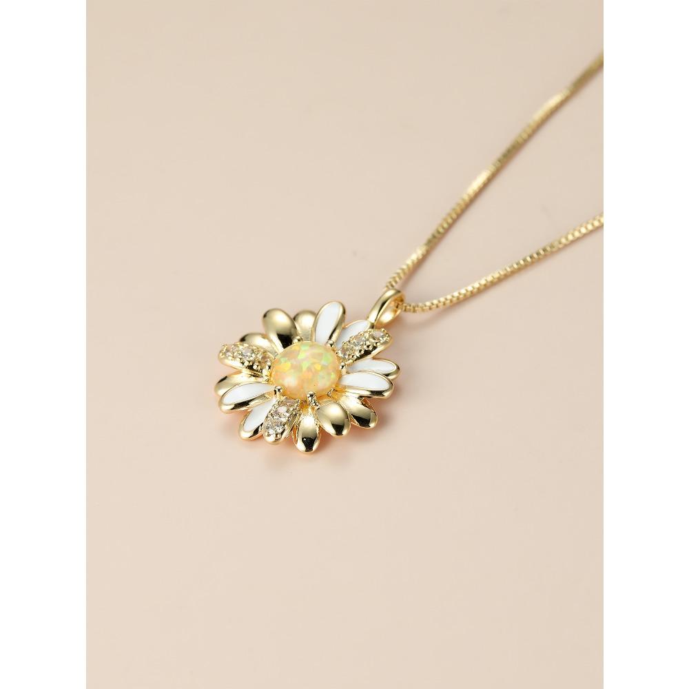 Goldene frische Gänseblümchen Blume Gelber Diamant Tropföl Damen Vielseitige Halskette beige