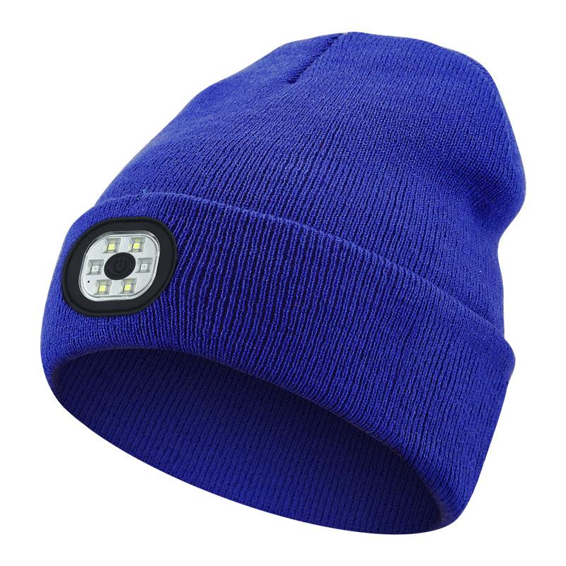 LED-Leuchtmütze, Bluetooth-Kopfhörer, Mütze, kabellose Musik, Winter-Strickmütze, warme Mütze für Outdoor-Sport, Radfahren No Bluetooth navy blau