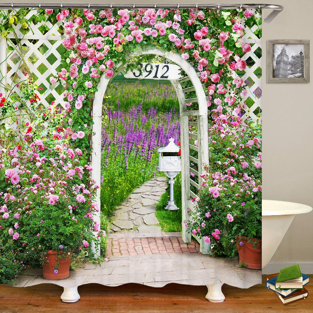 Hochwertiger waschbarer Duschvorhang Naturlandschaft 3D Wasserdichter Stoff Badezimmerdeko Groß 240X180 Bedruckter Duschvorhang W180xH210cm