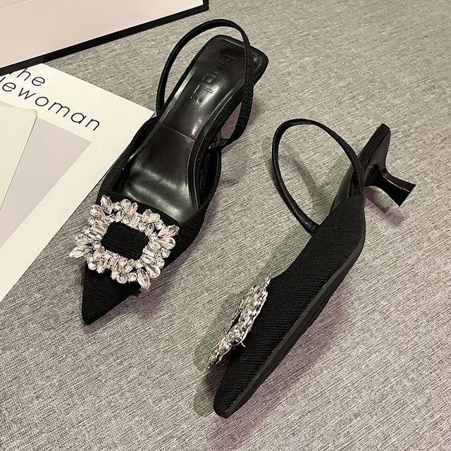 Herbst Neue Luxus Strass High Heels Frauen Sandalen Mit Hohen Absätzen Sexy Slingback Sexy Pumps Elegante Heels Spitz Schuhe 35 schwarz