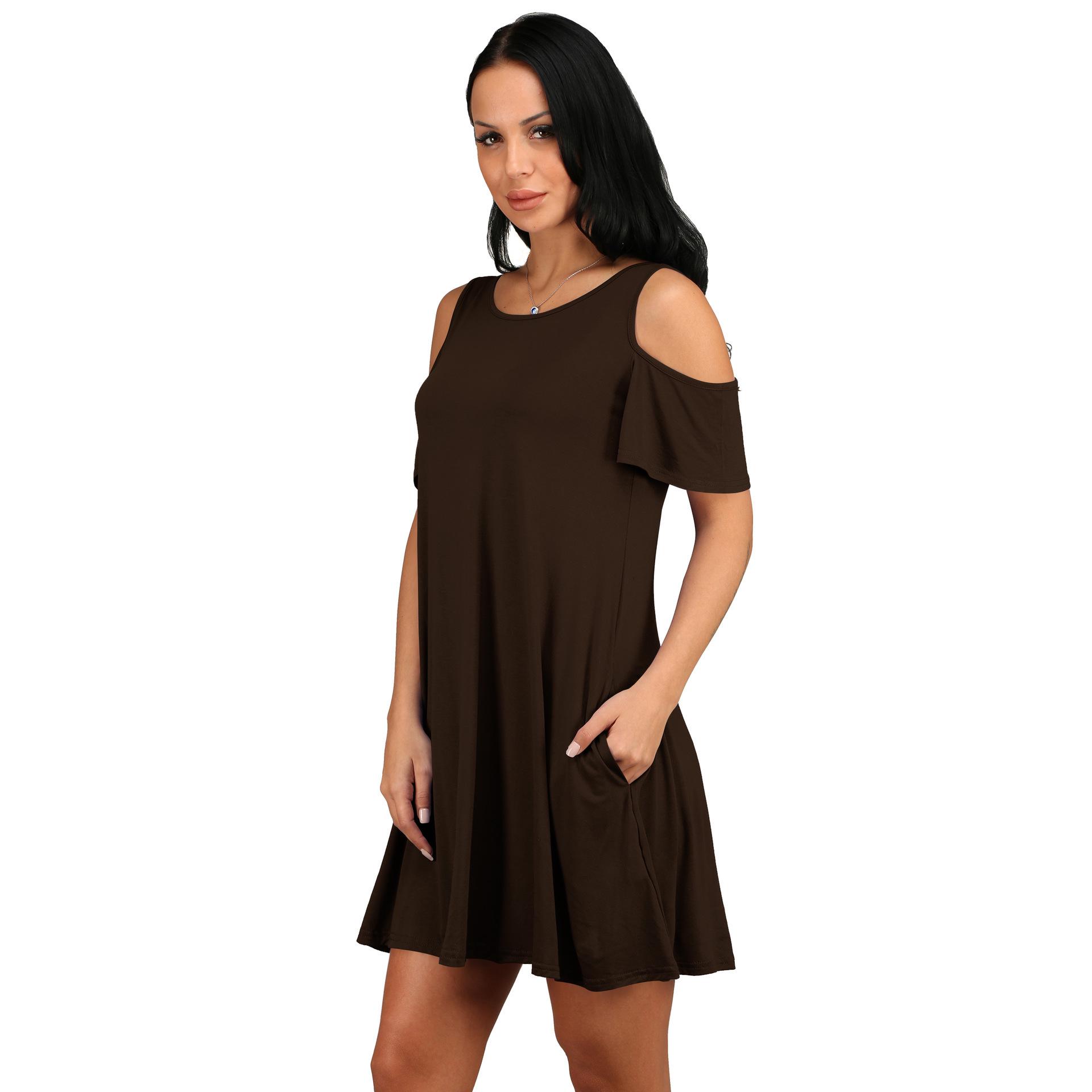 Mode Frau Kurzarm Kleid Casual Damen Kurzes Kleid Sommer Weibliche Kleidung für Kleider XXL kaffeebraun