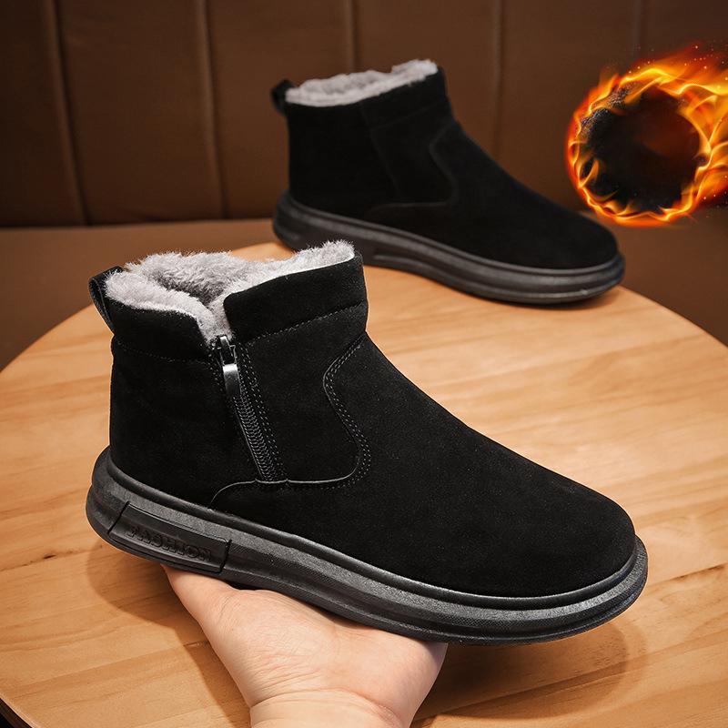 Warme Schneestiefel für Herren, mit Fell gefüttert, Winterschuhe, rutschfest, leicht, Stiefeletten, Fleece innen, lässige Slip-on-Stiefeletten 44 schwarz