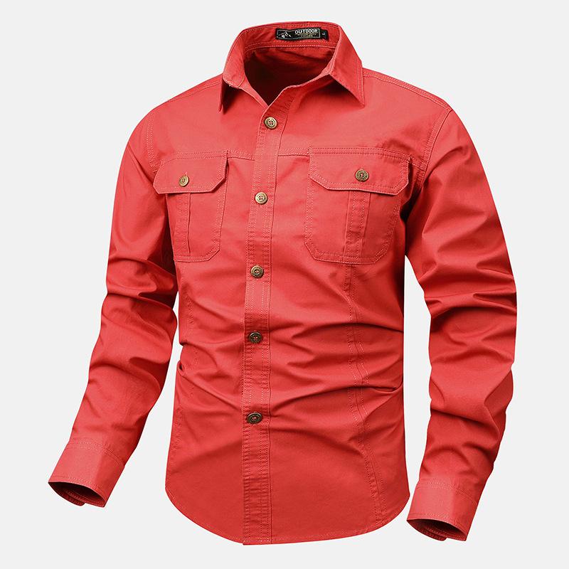 Langarmhemd Herren Frühling und Herbst Locker Baumwolle Arbeitskleidung Top Herbst Lässig Revershemd XL rot