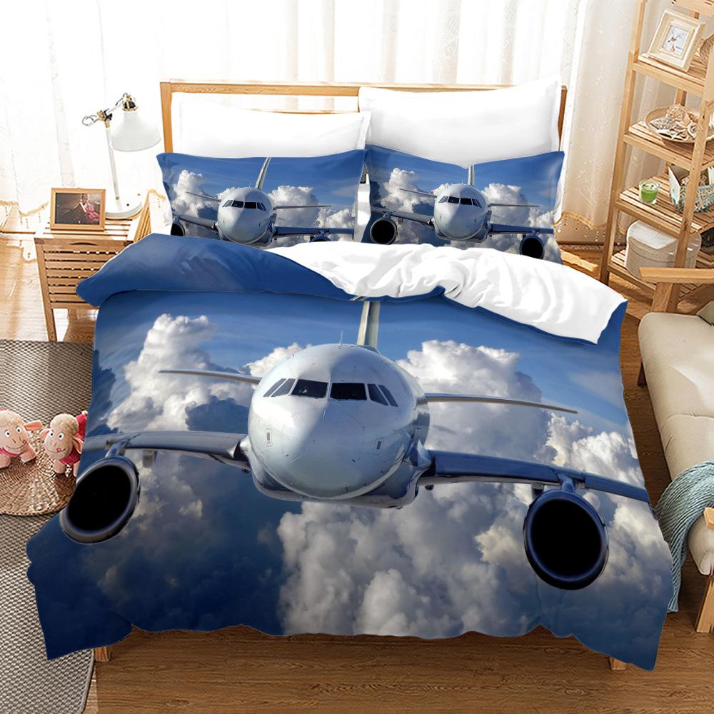 3D-Flugzeug-Bettwäsche-Set, Transport-Steppdecke und Kissenbezug, 2/3 Stück, AU180 x 210, Einzel-/Doppelbett, Weihnachtsgeschenk, Jungenzimmer, weiche Heimtextilien UK SupKing 220x260cm
