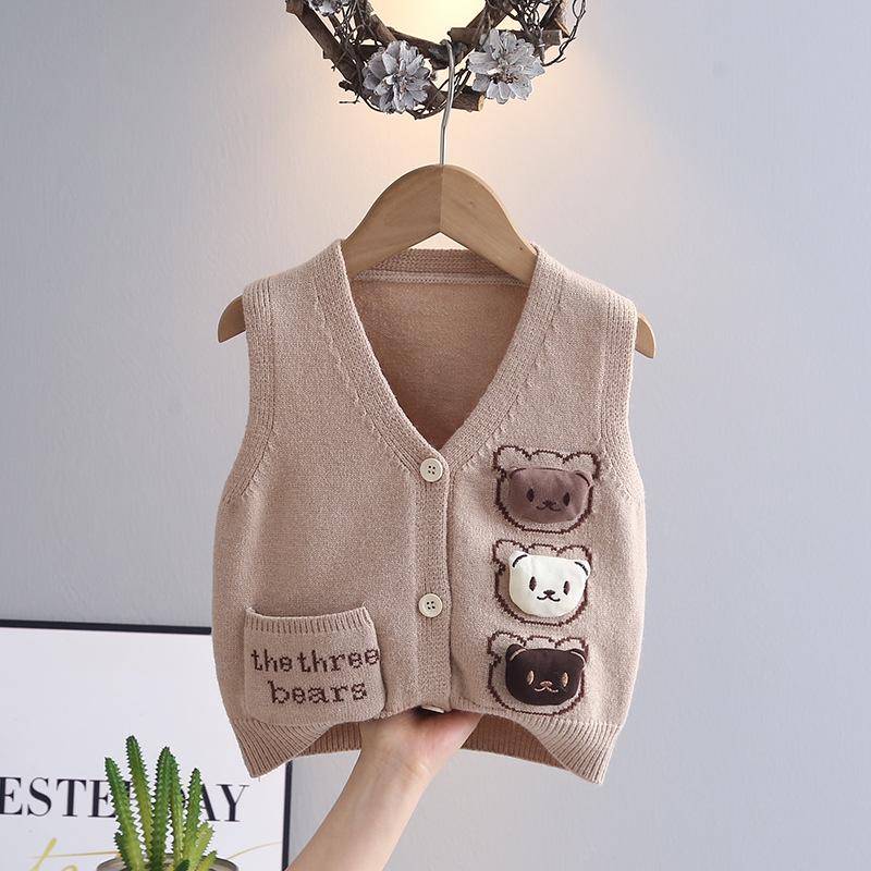 Jungenwesten, Frühling und Herbst Kinderbekleidung, Kinderstrickwesten, Baby Frühlingspullover, Strickjacken 90 khaki