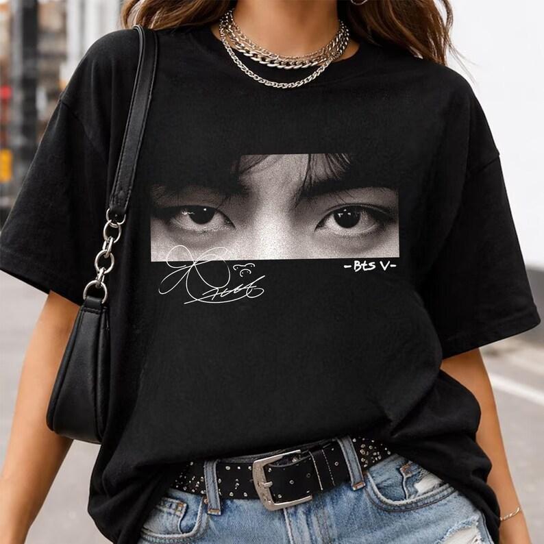 2026 Taehyung Augen Retro Shirt, Retro 90er Taehyung Shirt, KPOP V Shirt, Geschenk für Fan Hip Hop Streetwear Oversize T-Shirt XL