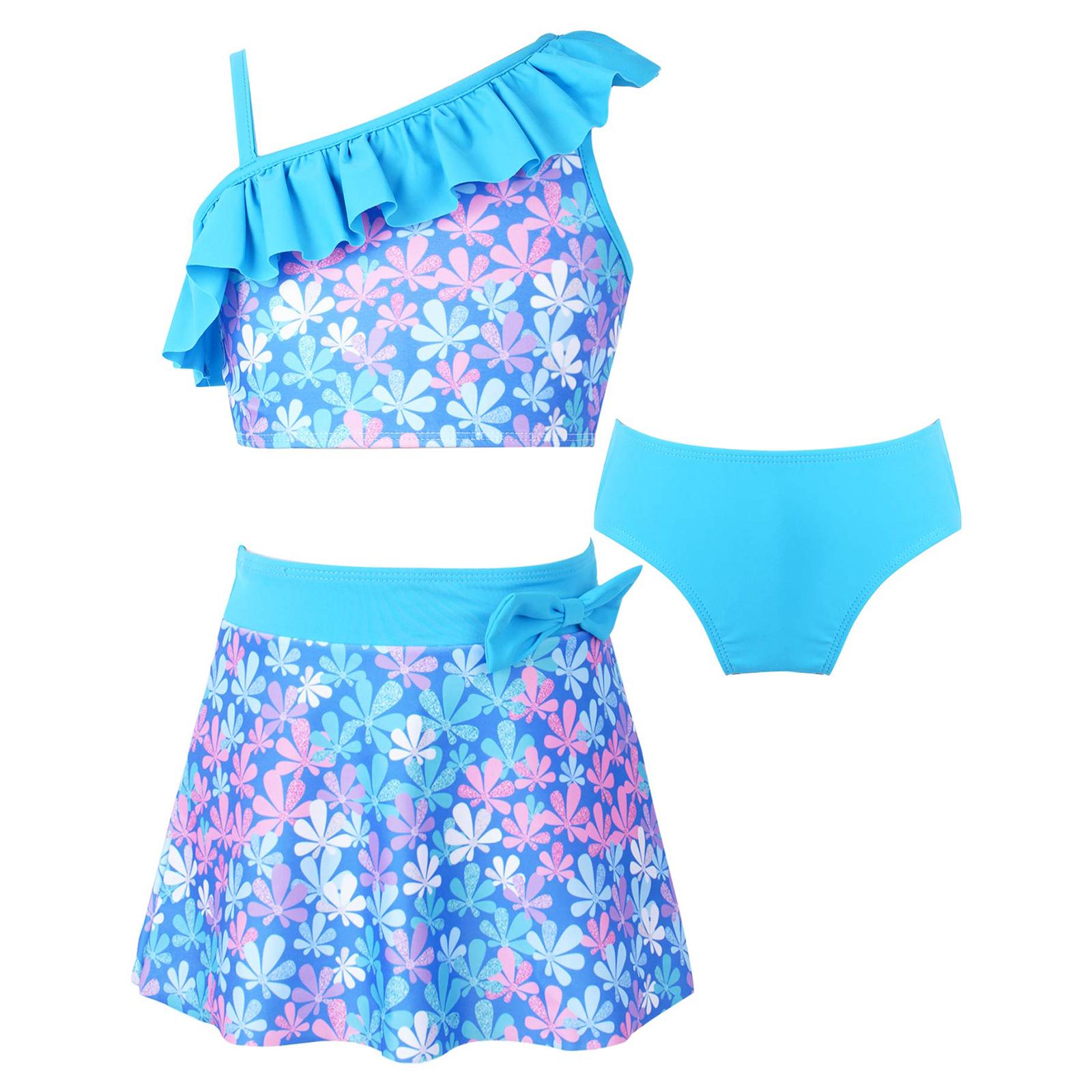 Mädchen Kinder Badeanzug 3-teilig Bikini Set Bademode für Strand Pool Schwimmen Badeanzug 11-12 Years himmelblaue