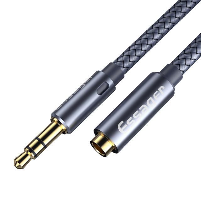 Essager Aux-Kabel, 3,5-mm-Audio-Verlängerungskabel für Kopfhörer, 3,5-Klinken-Splitter, Lautsprecherkabel für Kopfhörer-Verlängerungskabel 0.5m grau