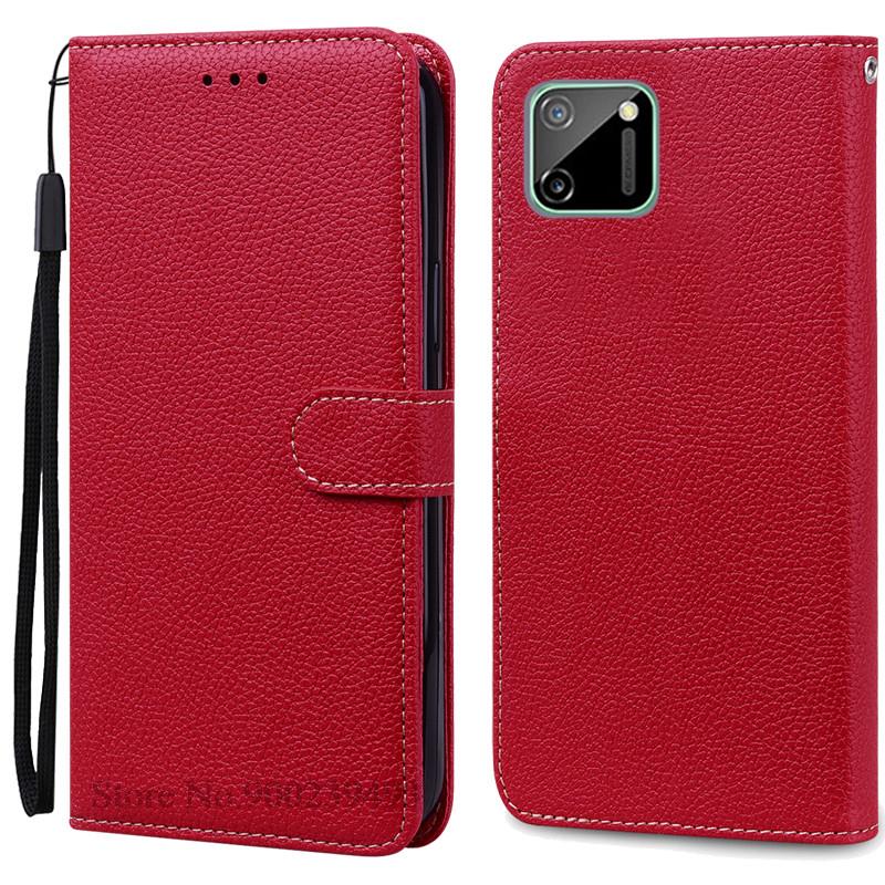 Für Realme C11 Hülle Realme C11 2021 Hülle Leder Brieftasche Klapphülle Für Realme C11 2021 Coque Realme C11 2020 Hülle Coque Fundas Realme C11(C11 2020) dunkelrote