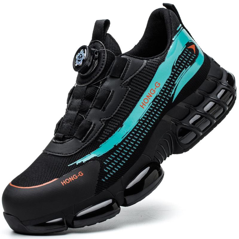 Herren-Arbeitssneaker mit rotierendem Knopf, Stahlkappenschuhe, Luftpolster-Sicherheitsstiefel, Anti-Smash-Arbeitsschuhe, unzerstörbare schützende Sicherheitsschuhe, Turnschuhe für Herren 36 blau