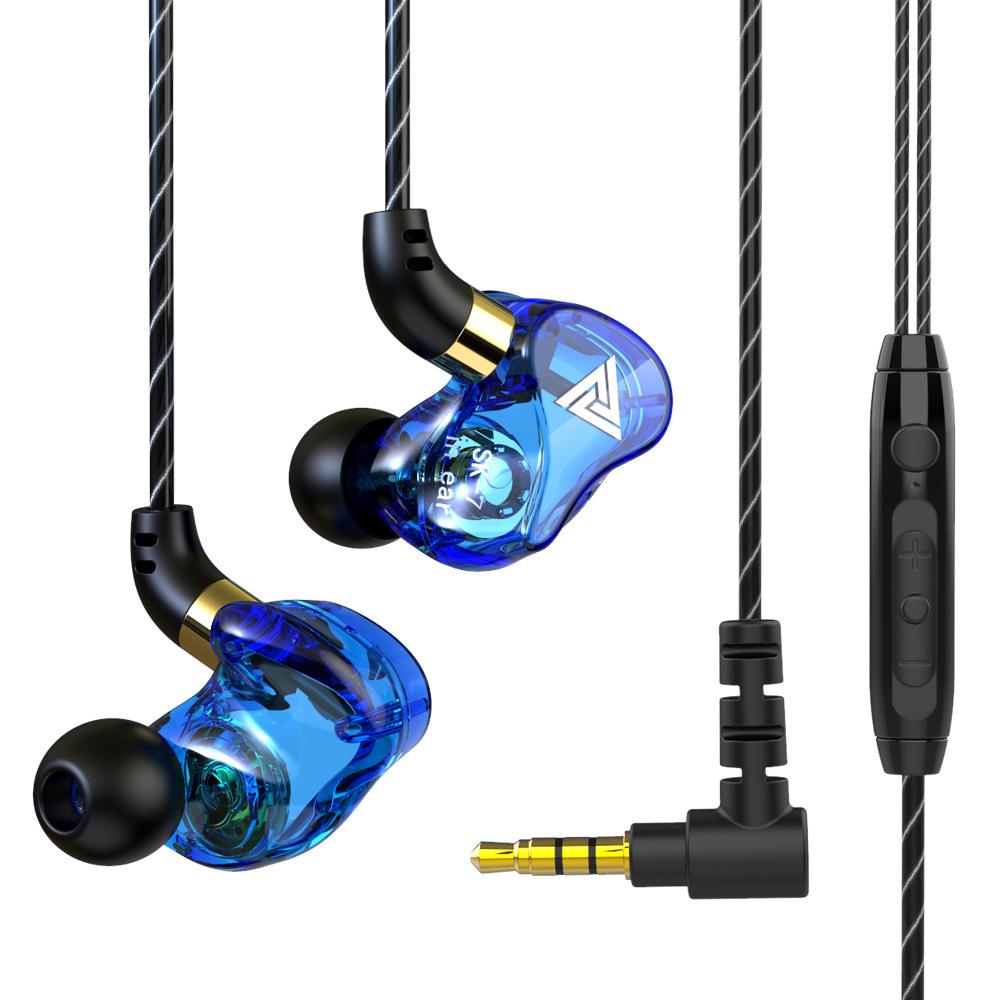 QKZ SK7 Dual Drive HiFi Wired Kopfhörer Super Bass Kopfhörer Sport Headset Musik Kopfhörer Rauschunterdrückung Ohrhörer für Xiaomi dunkelblaue
