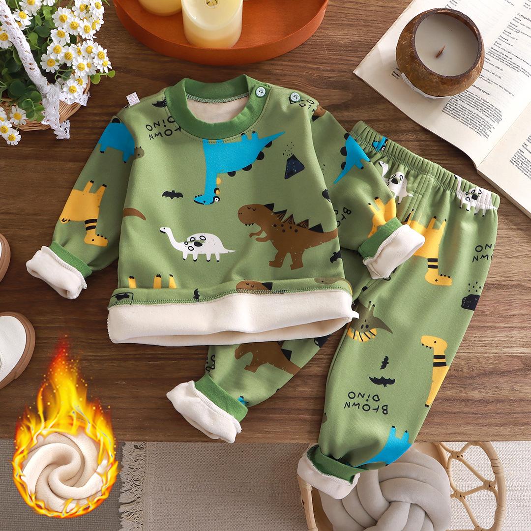 Winter kinder Kleidung Thermo-unterwäsche Set Plus Samt Baby Jungen Verdicken Mädchen Kleidung Kinder Pyjamas Anzug 90cm grün