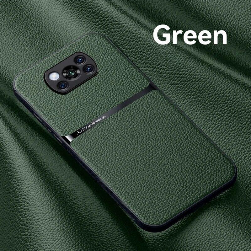 Für Xiaomi Poco X3 Pro Hülle Silikon Stoßfeste Leder Handyhüllen Für Poco X3 NFC X 3 Pro X3Pro Auto Magnethalter Rückseite For Poco X3 NFC grün