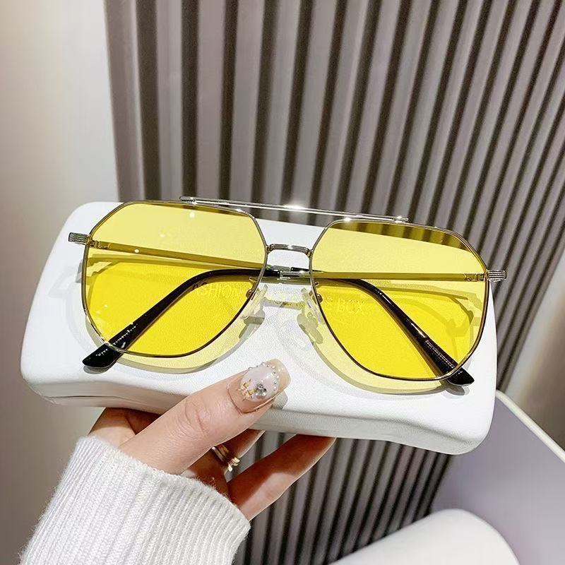Nicht polarisierte Übergroße Vintage Sonnenbrille Herren Damen Verwendung Tag und Nacht Shades Brillen Doppelsteg Fahren Nachtsicht Sonnenbrille gelb