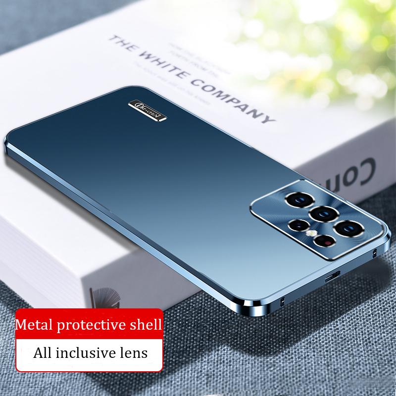 Luxuriöses magnetisches Metallgehäuse für Samsung Galaxy S25 S24 S23 Ultra S22 S21 Plus Volle Kameraobjektiv-Schutzhülle aus Aluminiumlegierung, ultradünne Abdeckung For Samsung S21 Plus blau