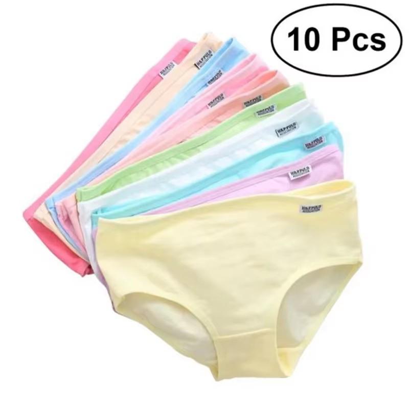 10 Stück/Set Damen Baumwoll-Slips Einfarbig Unterwäsche Mittelhoch Geschnittener Slip Bequem für Mädchen Slips Atmungsaktive Unterhosen Damen Lingerie L 35-45KG bunt