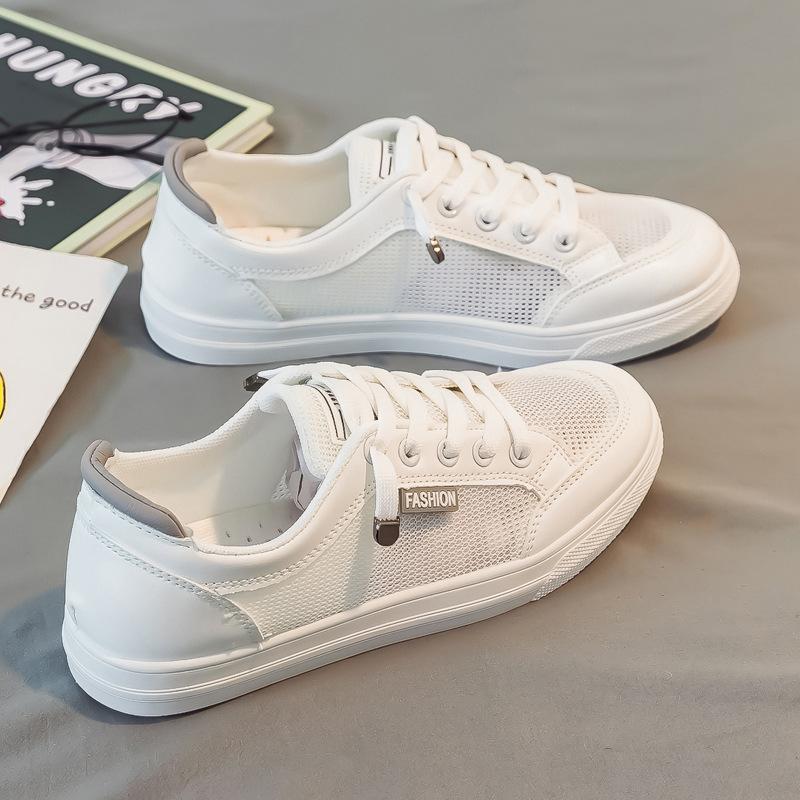 Weiße Schuhe für Damen im Frühling, vielseitig für Studenten, atmungsaktive und lässige flache Schuhe, Mesh-Board-Schuhe 40 cool grau