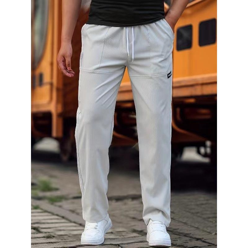 Gerade Jogginghose für Herren, lässige Taille mit Kordelzug, dünne Jogginghose für Frühling und Sommer XL grau