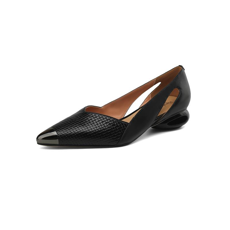 Neue Frühling Sommer Damen Pumps Spitzschuhe Klobiger Absatz Schuhe Echtes Leder Schuhe für Damen Elegant Beige Ausgeschnittene Damen Schuhe 42 schwarz
