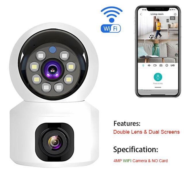 SIM-Karte 4G-Kamera Indoor Dual Lens Mini IP-Kamera 2K 4MP WIFI Drahtlose Sicherheit Nachtsicht Camara Videoüberwachung V380 Pro Wifi Cam