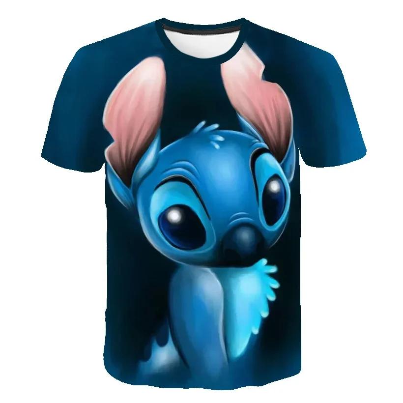 2026 Sommer Disney Kinder Jungen Stitch 3D Druck T-Shirts Kinder Stich Oberteile T-Shirts Cartoon Street Lässig Kinderkleidung Alte T-Shirts 160