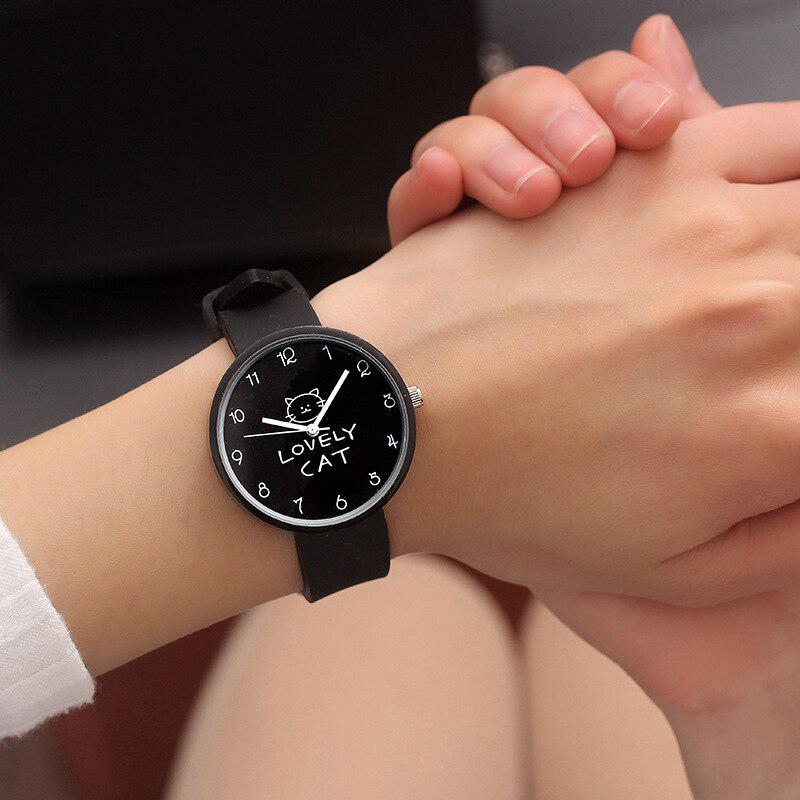 Cartoon Kinder Quarzuhr Silikon Candy Farbe Student Uhr Mädchen Uhr Mode Katze Uhren Kinder Armbanduhr schwarz