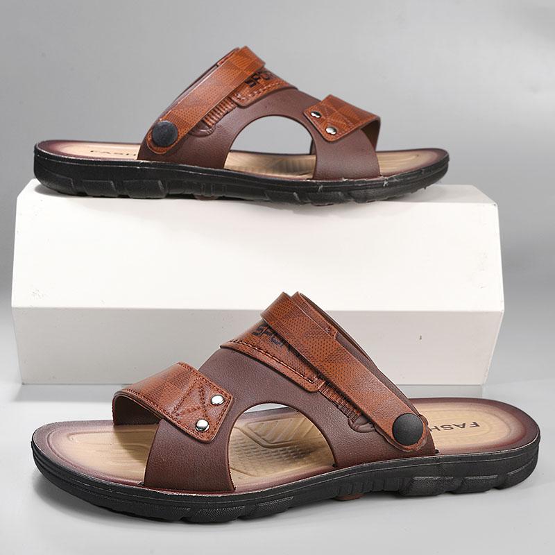 Ledersandalen für Herren Sommer Strandschuhe Herren Hausschuhe Rutschfest Sandalen mit offenen Zehen Schuhe Herren 44 braun