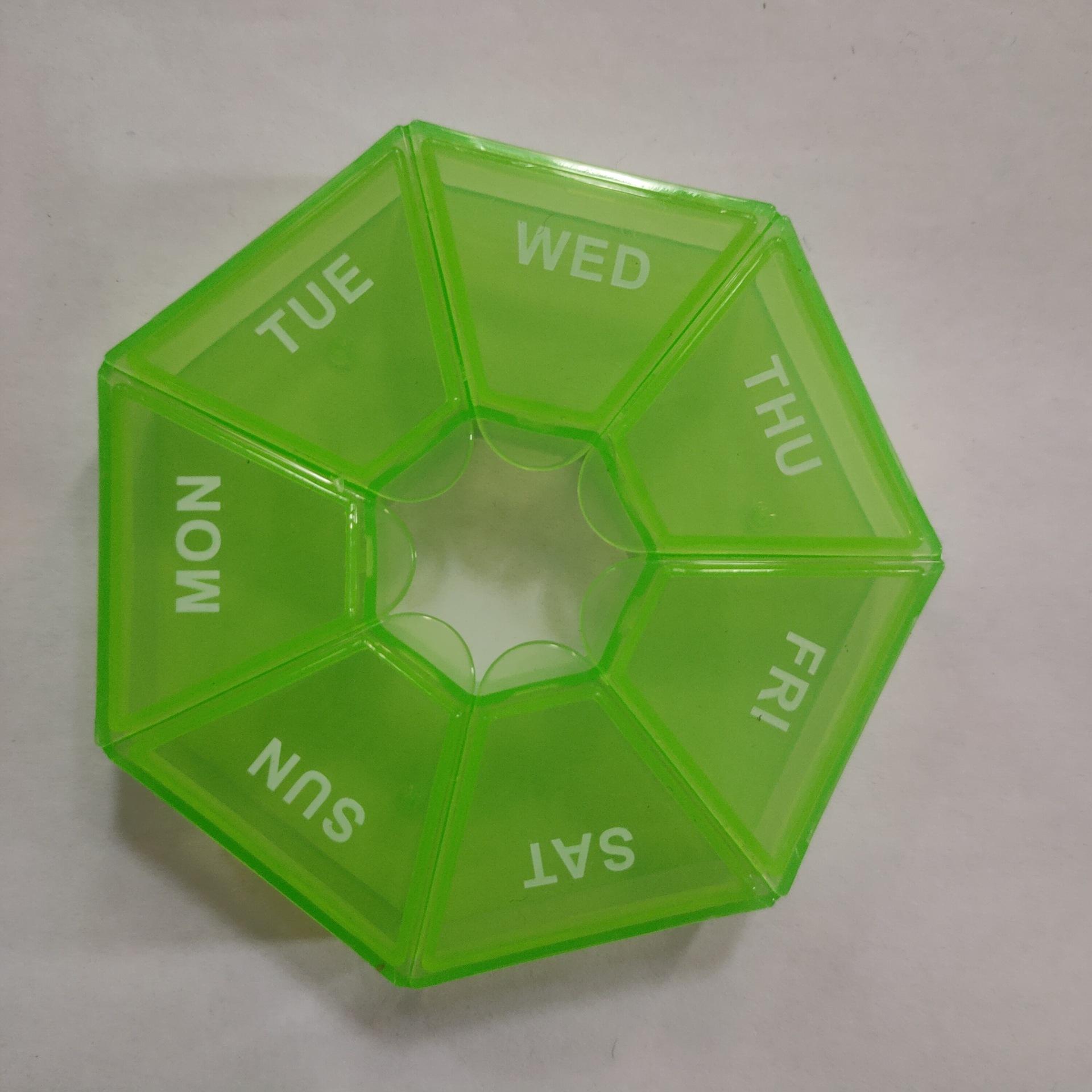 1Pcs Pille Fall Kunststoff 7 Tage Tablet Candy Box Tragbare Lagerung Tablet Halter Reise Veranstalter Pille Dispenser Container grün