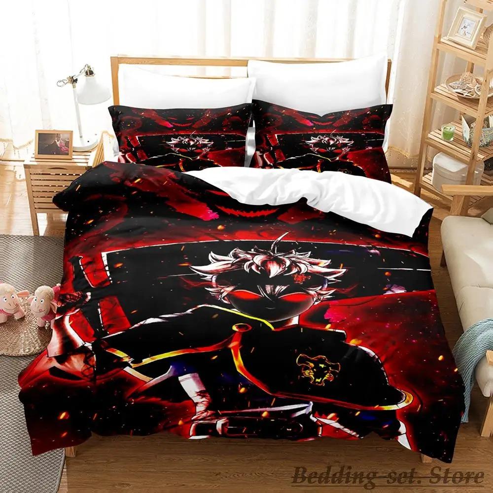 Black Clover Bettwäsche-Set, Einzelbett, Doppelbett, Queen-Size-Bett, King-Size-Bett, Erwachsenen- und Kinderschlafzimmer, Bettbezug-Sets, Anime-Parure de Lit-Bett AU King 240x210cm