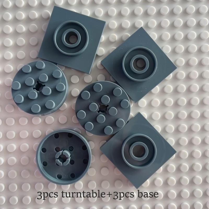 6 Stück/3 Sets MOC Szene Bausteine Works With Kompakte Teilchen 4x4 Runde Platte Bau Drehteller graue