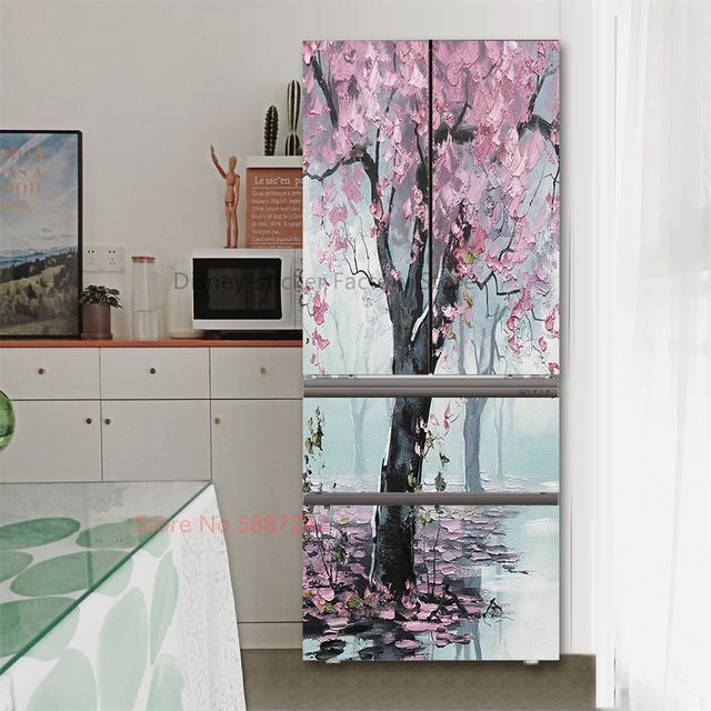Küche Kühlschrank Aufkleber Vinyl Kühlschrank Tapete Vollständige Abdeckungen Selbstklebende Lotus Blume Wandbild Gefrierschrank Film Dekor Poster Aufkleber 60x150cm(1pcs)
