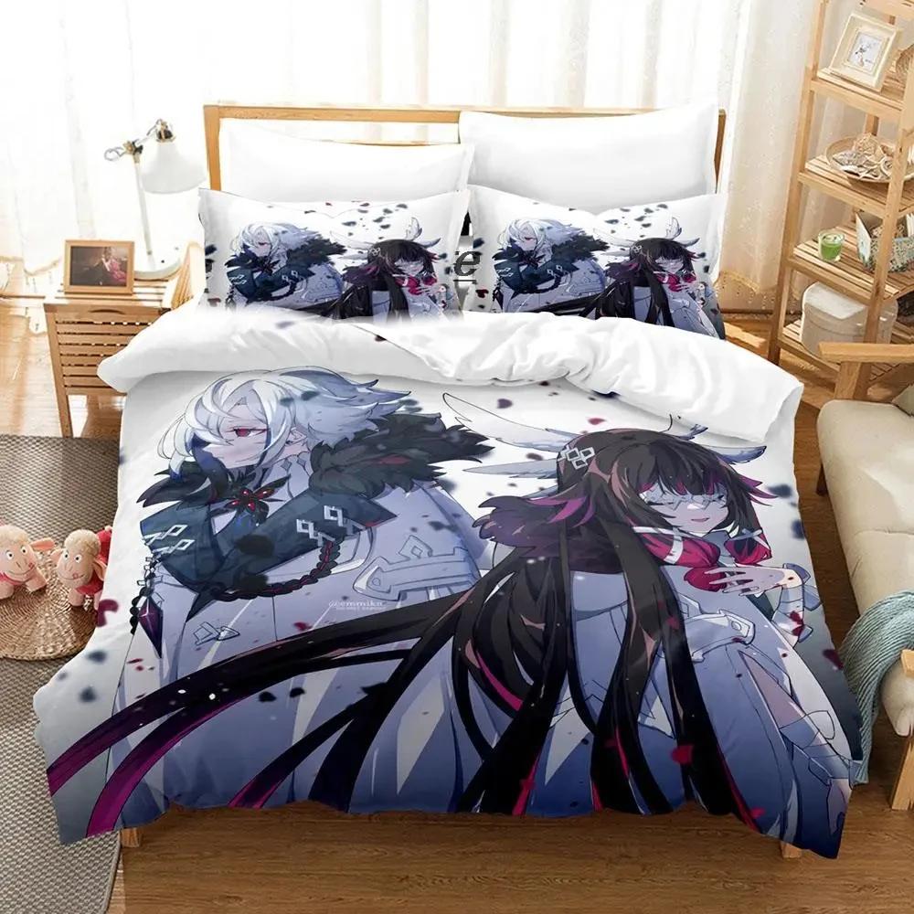 Anime Genshin Impact Arlecchino Bettwäsche-Set, Bettbezug, Bettset, Bettbezug, Kissenbezug, Bettdecke, Kingsize-Bett, Queensize-Bett, Jungen, Erwachsene US Twin(172x218cm)