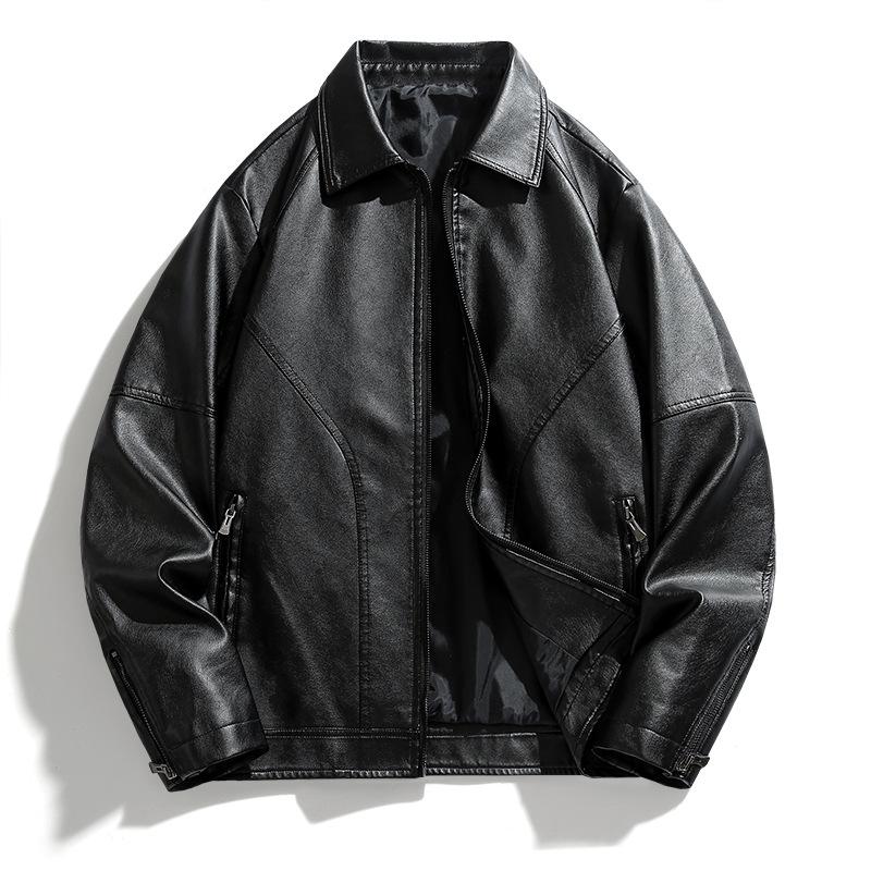 Neue Herren Lederjacke Revers Motorradjacke Lederjacke Herren Koreanische Version Lose Jugend Herrenbekleidung 2XL