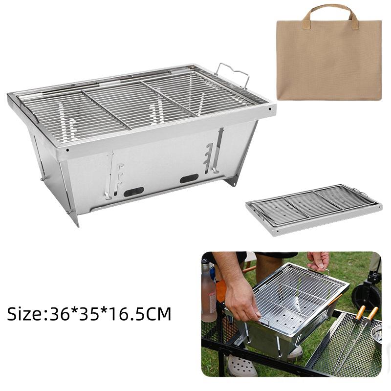 Outdoor Barbecue Holzkohlegrill Tragbar Camping Edelstahl Klappbarer Holzofen IGT Tischzubehör Camping Kochgeschirr white
