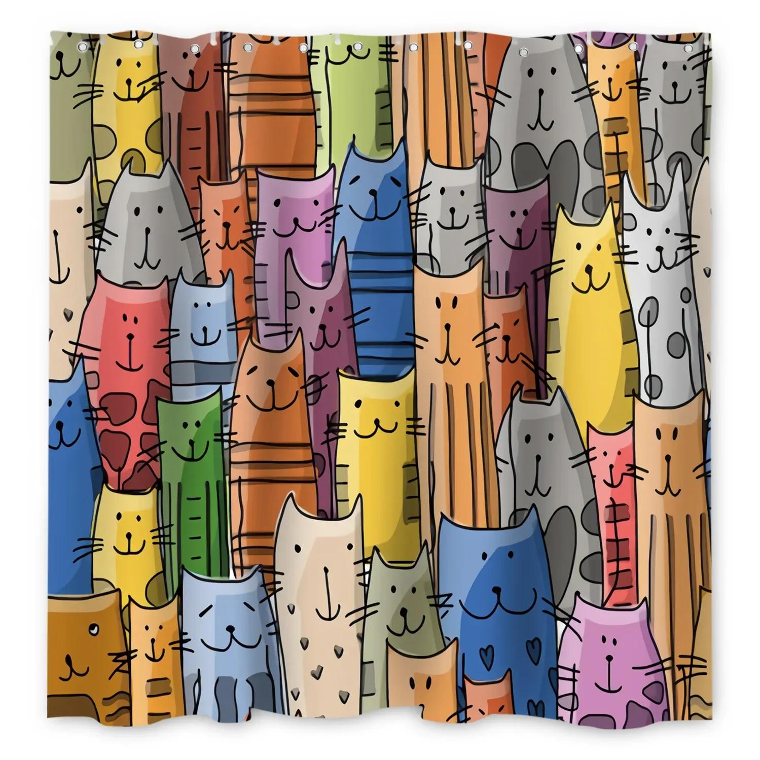Lustiger Katze Duschvorhang Cartoon Niedliche Katzen Hund Kinder Duschvorhang Für Badezimmer Wasserdichtes Polyester Heimdekor Duschvorhänge 180x200cm-70x78in