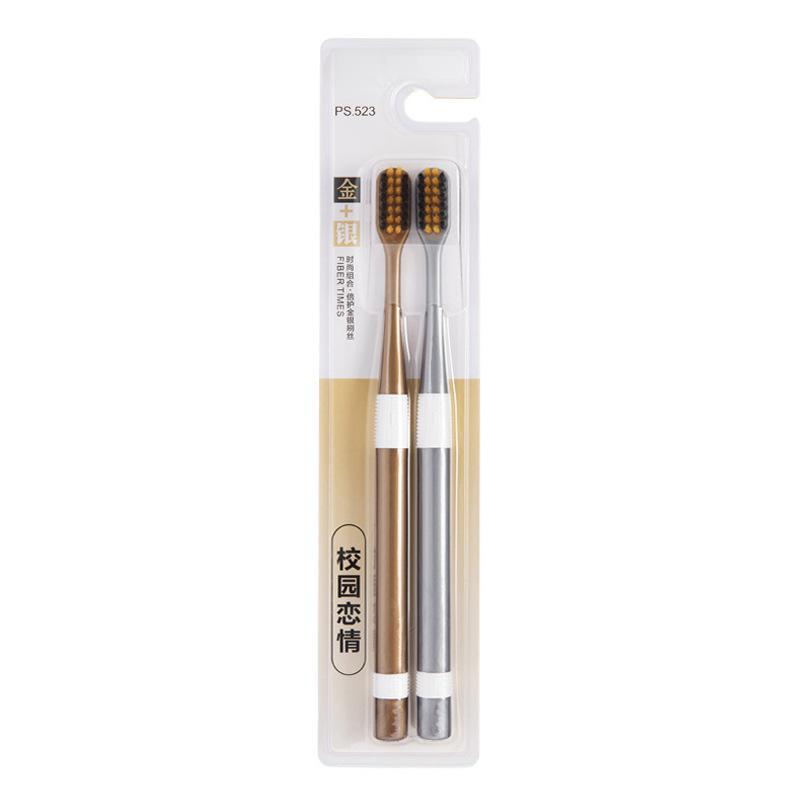 Zahnbürste für Erwachsene, Paare, hochwertige Bambuskohle, weiche Zahnbürste, 2 einzeln verpackte Handzahnbürsten für Familienreisen 2Pcs/set gold