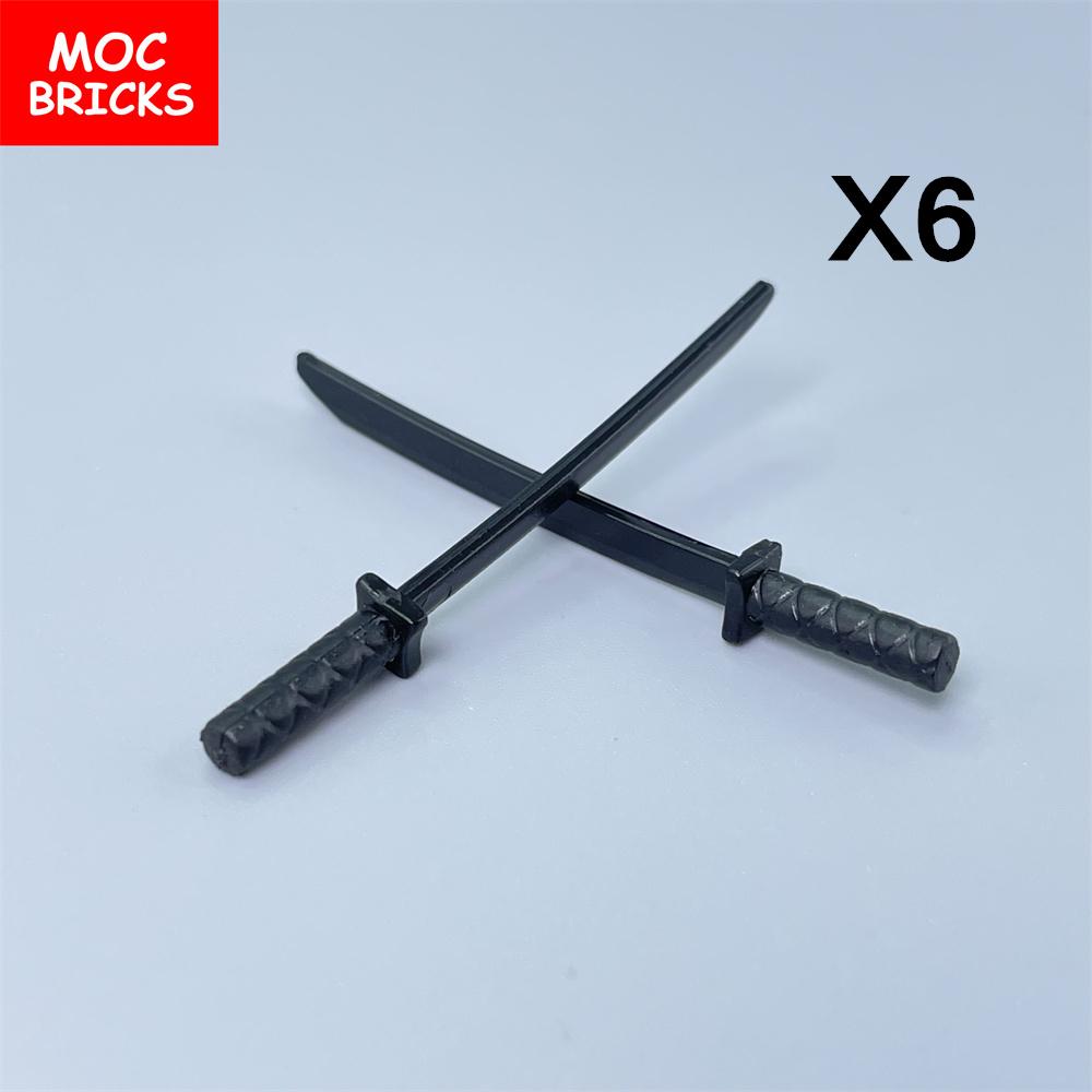 12 Stück/Los MOC Steine Katana Schwert Ninja 21459 30173 Zubehör Zusammengebaute Bausteine Spielzeug Kindergeschenk Puppen schwarz