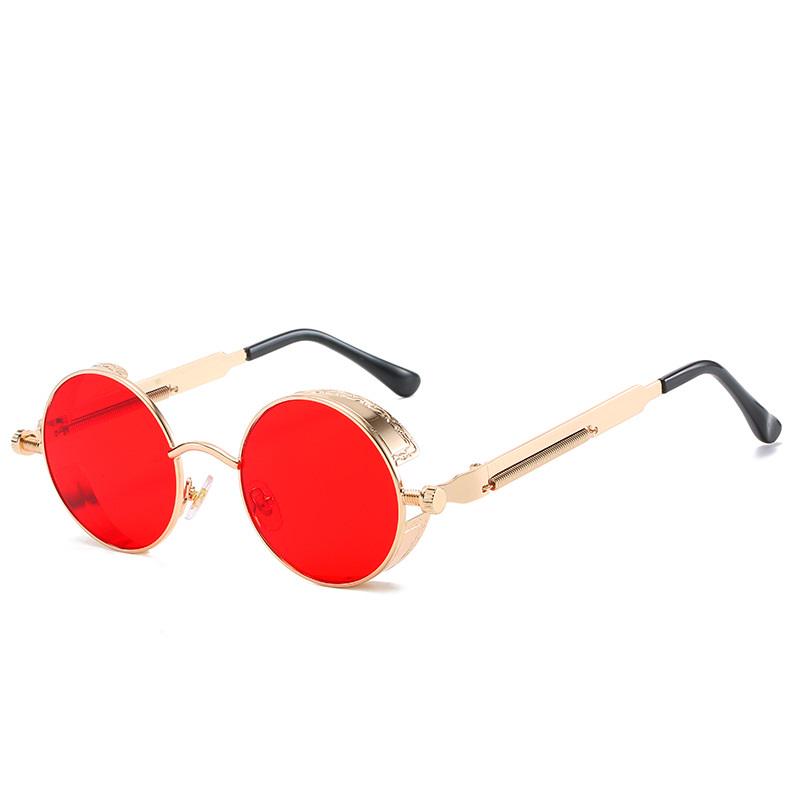 Punk Steam Sonnenbrille für Männer Vintage Brille Unisex klassische runde Rahmen Brille rot/gold