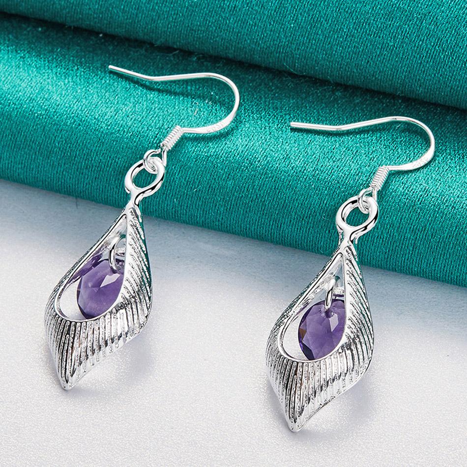 925 Sterling Silber Wassertropfen Blauer Zirkon Ohrringe Modeschmuck ME122