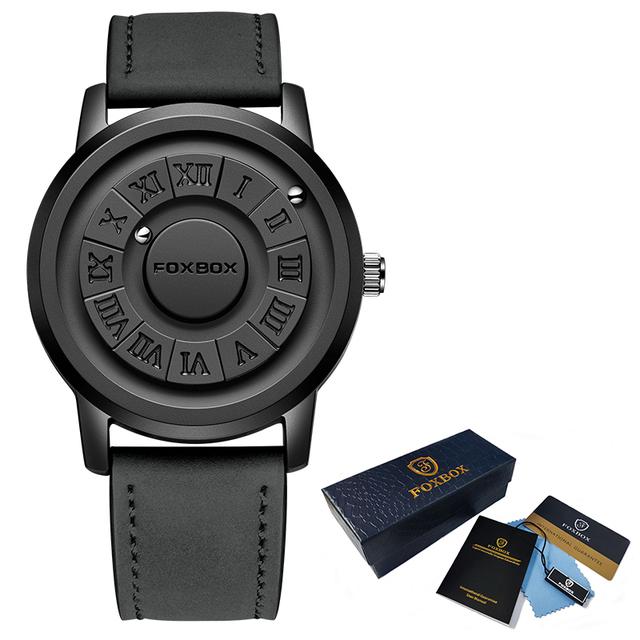 LIGE Neue kreative Uhr, personalisierte Mode, magnetische Kugel, Quarzuhr, bequemes Leder, wasserdicht, lässige Sportuhr, Herrenuhr schwarz