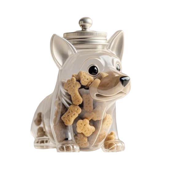 Haustier Leckerli Glas Wiederverwendbar Hundeform Glas Luftdichter Haustierfutter Aufbewahrungsbehälter Chihuahua/Französische Bulldogge/Dackel Süßigkeiten Snack Halter mit Deckel für Küche