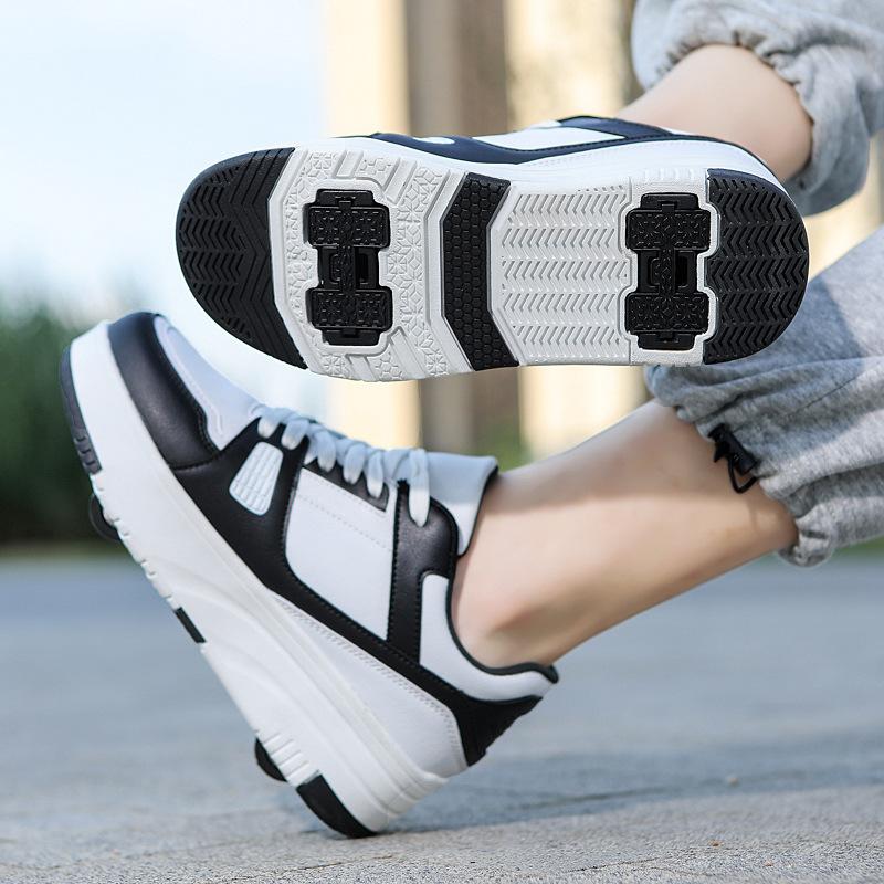 Erwachsene Doppelrad Rollschuhe Jungen Deformierte Rollschuhe Studenten Mädchen Kinder Rollschuhe mit Rädern Neu 40 schwarz