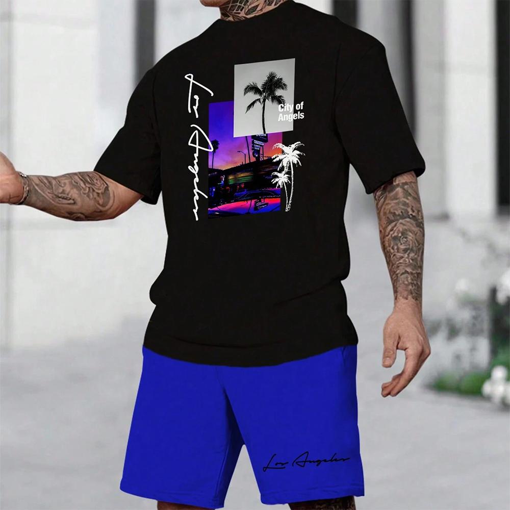 Hawaii-Set, europäisches und amerikanisches trendiges Strand-Kurzarmhemd, Herren-Dopamine-Strand-Shorts-Set, weich und bequem 3XL