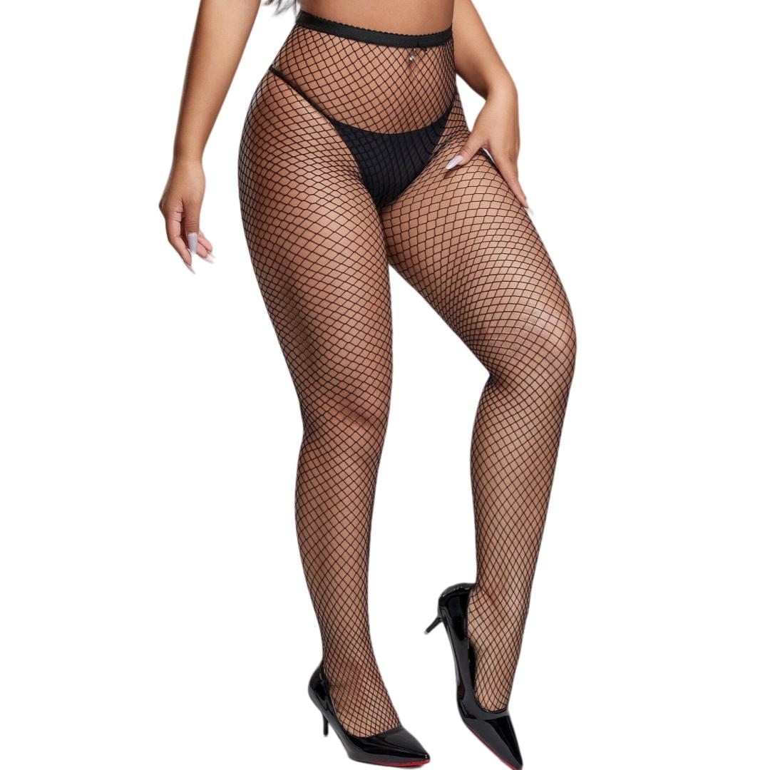 Hohe Taille Sexy Strumpfhose Netzstrumpfhose Schwarz Offener Schritt Body Strumpfhose Hoch Große Übergröße Strumpfhose für Übergewichtige Frauen 40-100kg(154-200Lbs)
