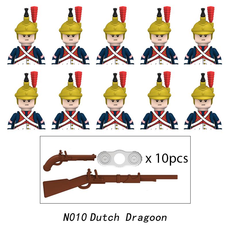 10 stücke Napoleonischen Kriege Militär Soldaten Bausteine WW2 Mini Figuren Französisch Britischen Fusilier Gewehre Waffen Spielzeug Für Kinder yellow