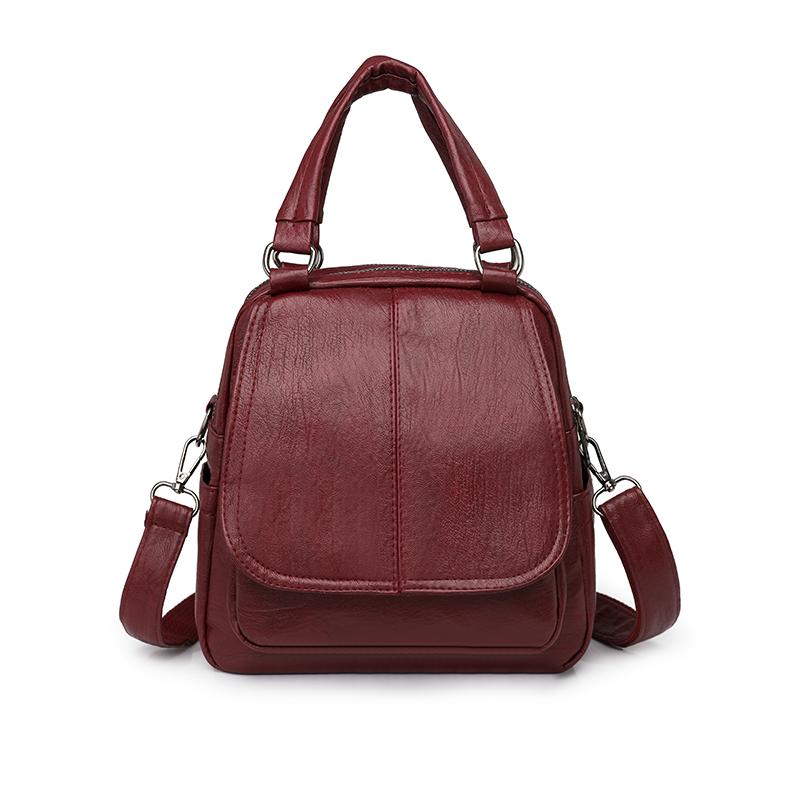 Große Kapazität 2 Schicht Frauen Rucksack Mode Rucksack Damen Weiche PU Leder Packs Hochwertige Multifunktions Rucksack Designer 22cm11cm22cm himbeere