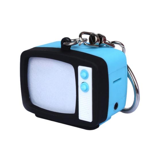 Retro TV LED Schlüsselanhänger Mini-Fernseher Anhänger mit Ton Licht-up Schlüsselanhänger Rucksack Anhänger für Nachtsicht Lustiges Zubehör blau