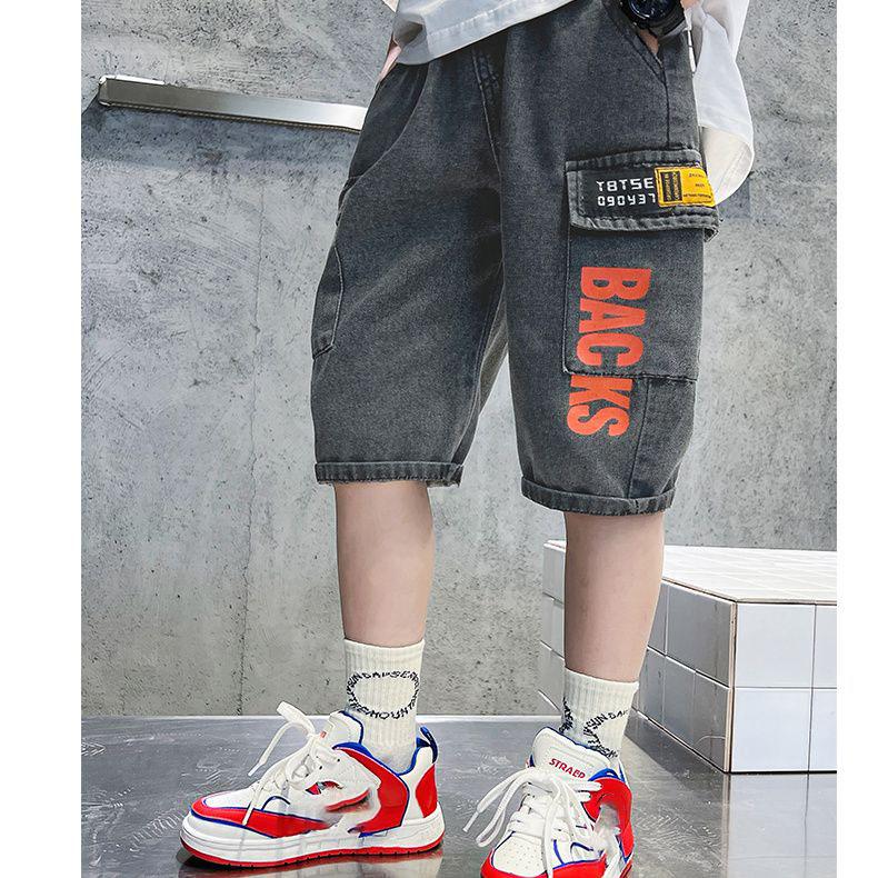 Teenager Jungen Jeansshorts 4-10 Jahre Sommer Mode Buchstabenaufdruck Weiche Hosen für Kinder Kinder Freizeithosen 110