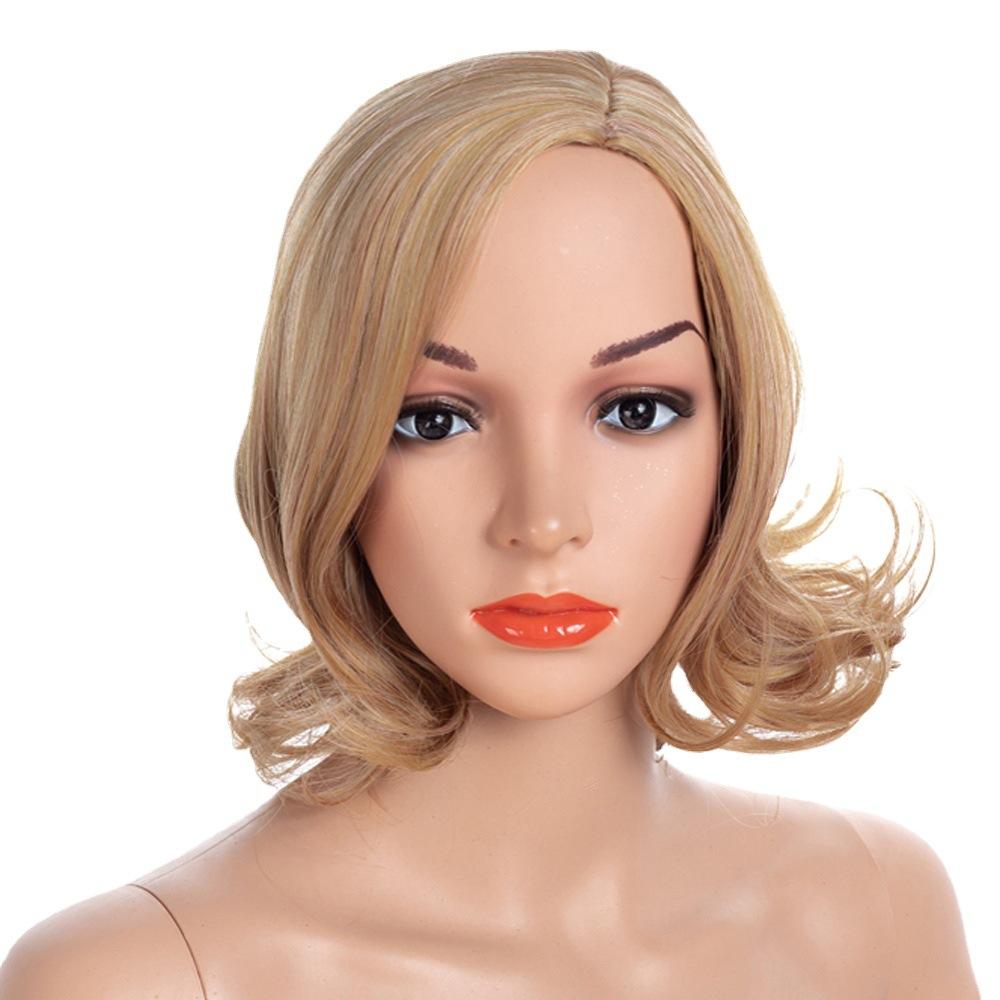 Flauschige Perücken für Damen, Ombré-Blond, Braun, natürlich gewellt, hitzebeständige Faser, kurze Perücke für den täglichen Gebrauch, Party, Cosplay goldbraune